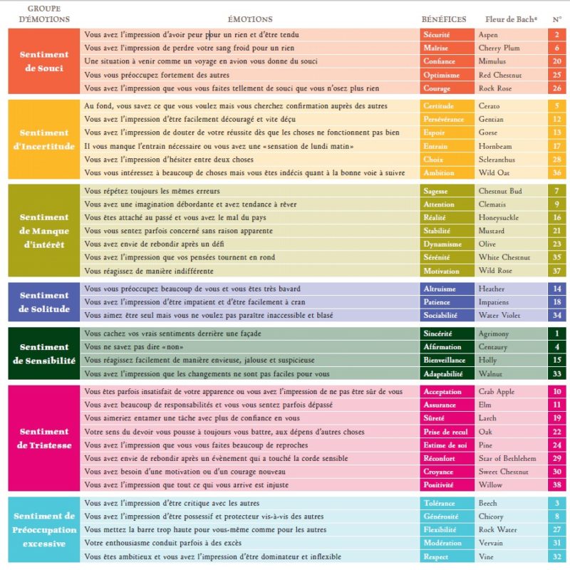 Tableau de correspondance FB et Etats émotionnels